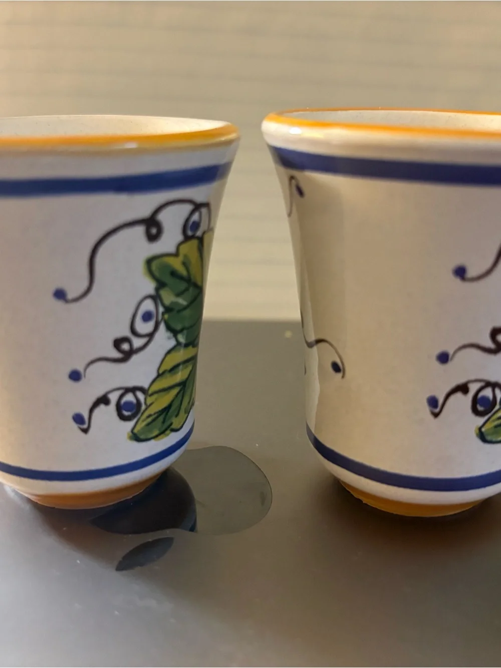 Hand-Painted Limoncello Lemon Pallini Ceramic Shot Glasses - Blue & Yellow